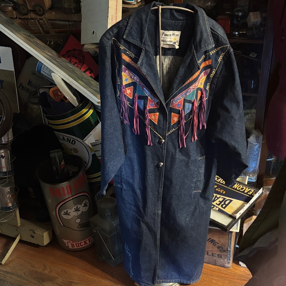 Vintage pioneer USA madePanhandle Slim Denim Jacket with Colorful Fringe size 10